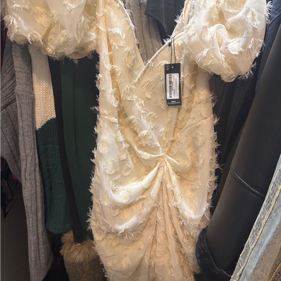 Draped Cream Textured Dress - Picture 2 of 2
